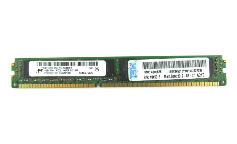 4GB (1x4GB, 1Rx4, 1.35V) PC3L-10600 CL9 ECC DDR3 1333MHz VLP RDIMM P/N 46C0563