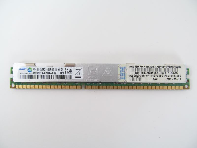 Dimm 8GB (1x8GB, 2Rx4, 1.5V) PC3-10600 CL9 ECC DDR3 1333MHz VLP RDIMM P/N 49Y1555